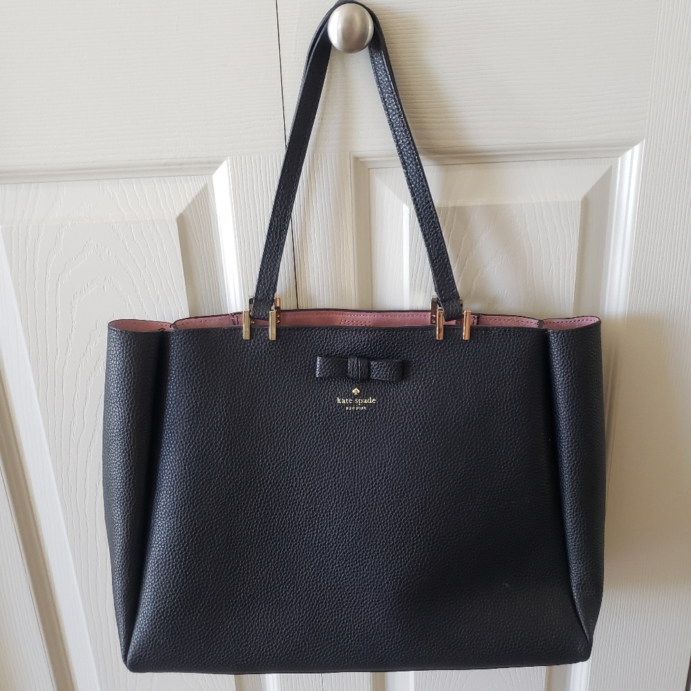 KATE SPADE Black leather purse, pink suede int.